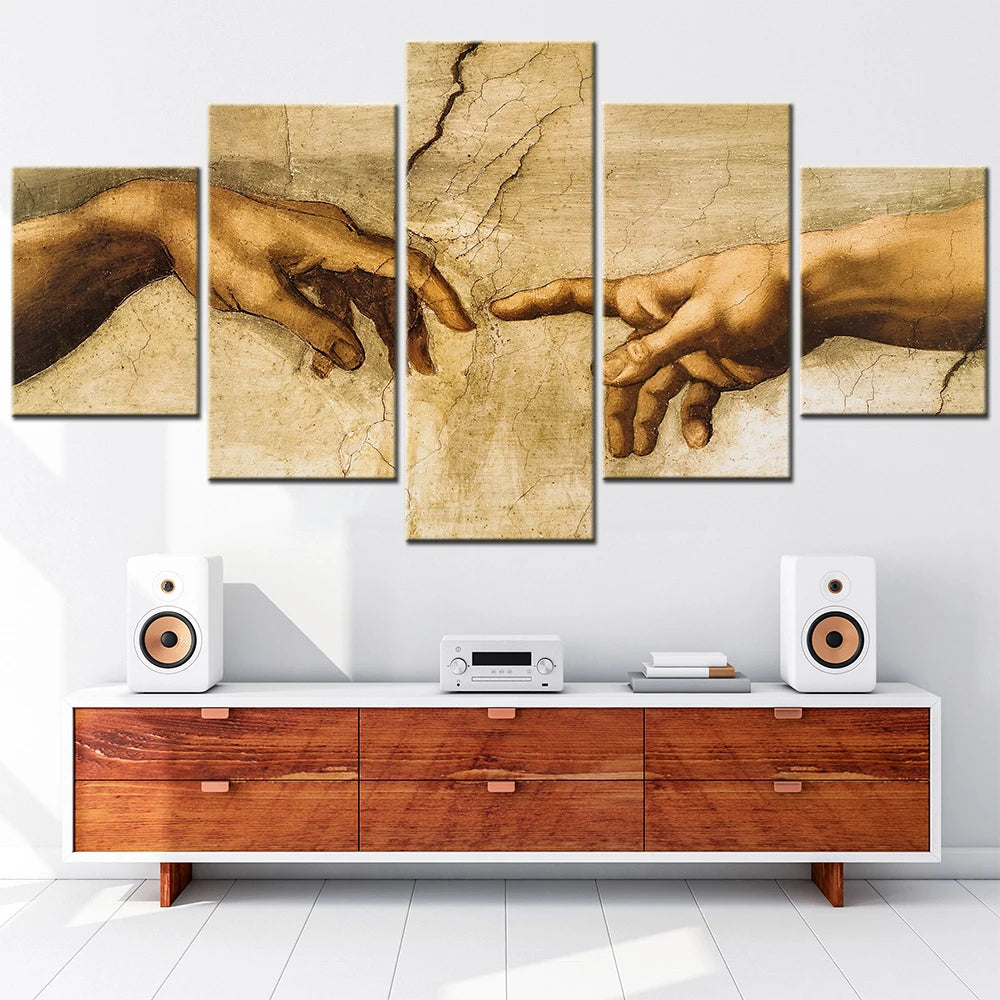 "The Creation of Adam" 5 Panel Canvas Paintings Wall Art - Shine Solutions Small